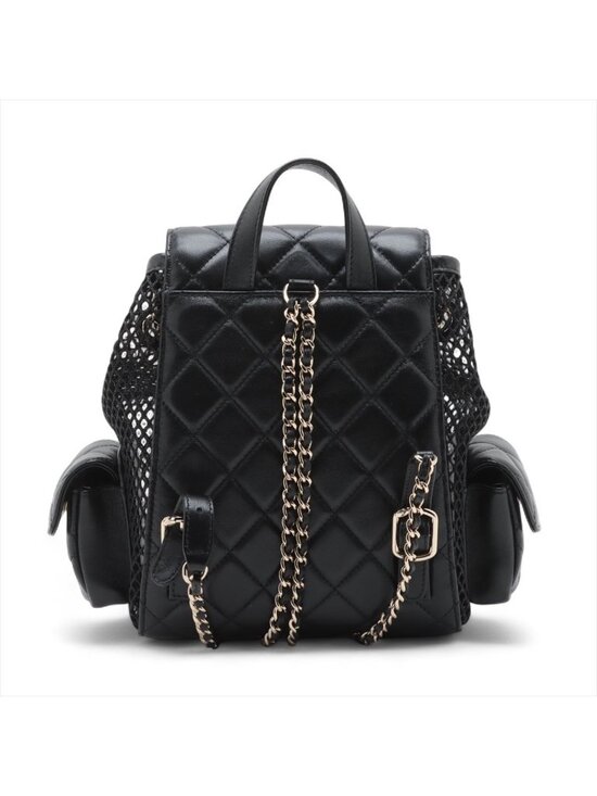 Chanel Quilted Lambskin Chain Backpack Mesh Black Gold Random Plate main image 9